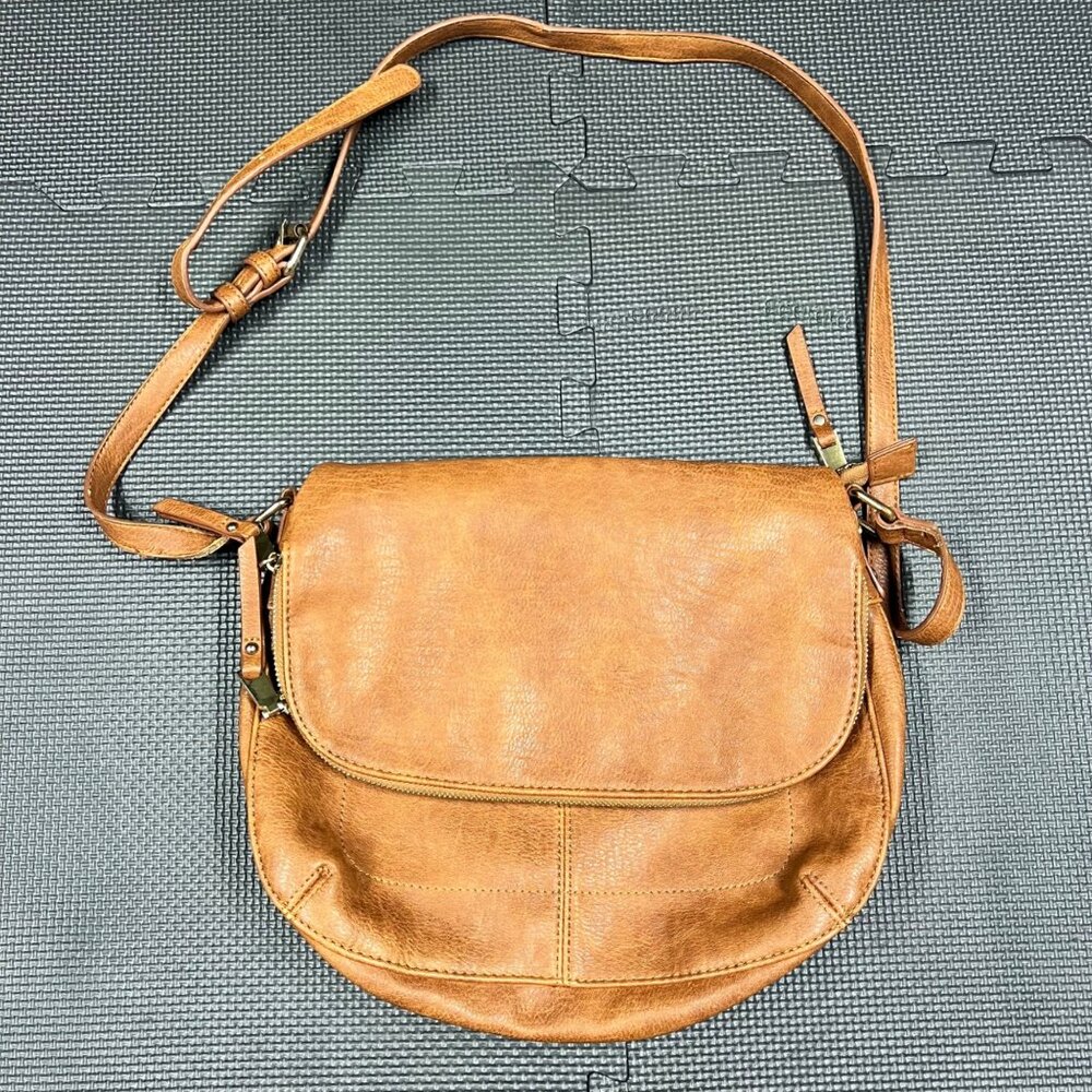 Mistique Tan Faux Leather Crossbody Bag With Adjustable Strap & Multiple Compart
